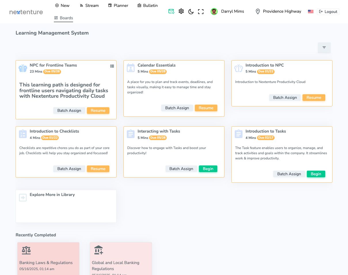 NPC learning view using myFI LIFE demo data